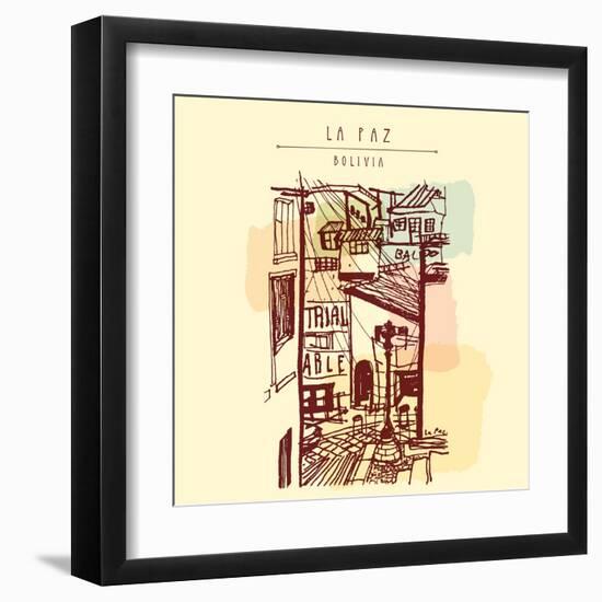 La Paz, Bolivia, Latin America. Hand Drawn Vintage Postcard in Vector-babayuka-Framed Art Print