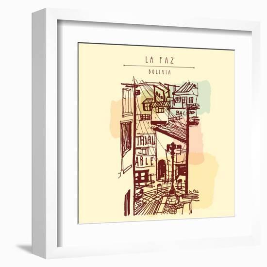 La Paz, Bolivia, Latin America. Hand Drawn Vintage Postcard in Vector-babayuka-Framed Art Print