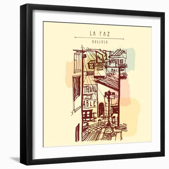 La Paz, Bolivia, Latin America. Hand Drawn Vintage Postcard in Vector-babayuka-Framed Art Print