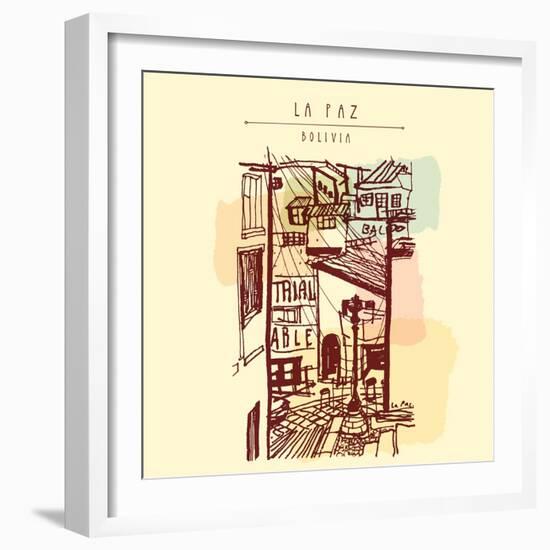 La Paz, Bolivia, Latin America. Hand Drawn Vintage Postcard in Vector-babayuka-Framed Art Print