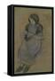 La petite gardeuse de porcs assise tricotant-Paul Gauguin-Framed Stretched Canvas