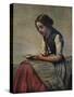 'La petite Liseuse ou Jeune bergère assise et lisant', c1855-Jean-Baptiste-Camille Corot-Stretched Canvas