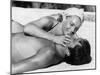 La piscine by Jacques Deray with Alain Delon and Romy Schneider, 1969 (b/w photo)-null-Mounted Photo