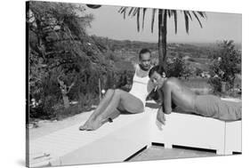 La piscine by Jacques Deray with Alain Delon and Romy Schneider, 1969 (b/w photo)-null-Stretched Canvas