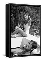 La piscine by Jacques Deray with Alain Delon and Romy Schneider, 1969 (b/w photo)-null-Framed Stretched Canvas