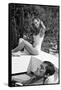 La piscine by Jacques Deray with Alain Delon and Romy Schneider, 1969 (b/w photo)-null-Framed Stretched Canvas