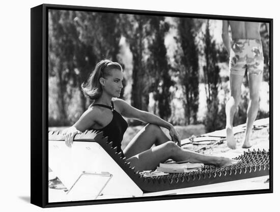 La Piscine by Jacques Deray with Romy Schneider, 1969 (chaise longue by la serie Module 400 by Roge-null-Framed Stretched Canvas