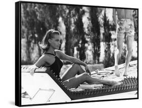 La Piscine by Jacques Deray with Romy Schneider, 1969 (chaise longue by la serie Module 400 by Roge-null-Framed Stretched Canvas