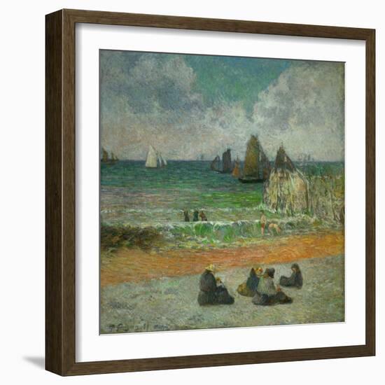 La plage a Dieppe ou les Baigneuses, 1885 The beach at Dieppe, or the bathers. Canvas.-Paul Gauguin-Framed Giclee Print