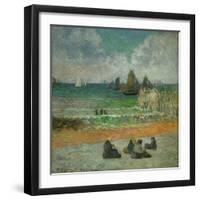 La plage a Dieppe ou les Baigneuses, 1885 The beach at Dieppe, or the bathers. Canvas.-Paul Gauguin-Framed Giclee Print