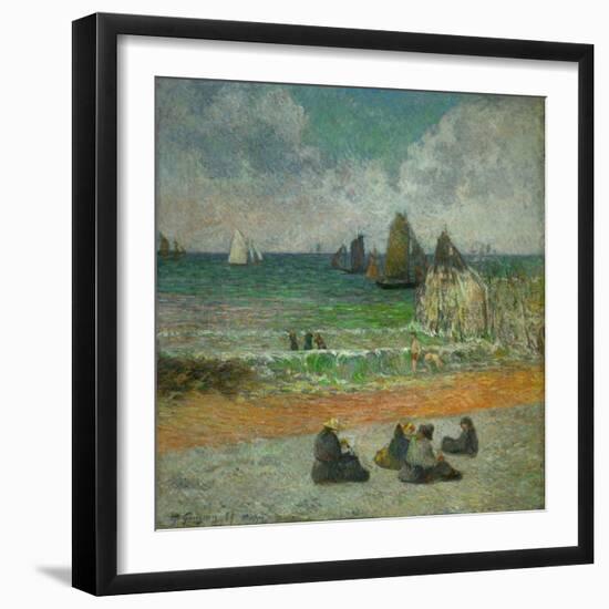 La plage a Dieppe ou les Baigneuses, 1885 The beach at Dieppe, or the bathers. Canvas.-Paul Gauguin-Framed Giclee Print