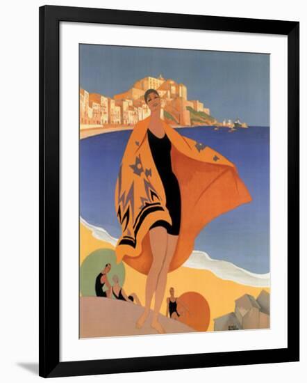 La Plage de Calvi-Roger Broders-Framed Art Print