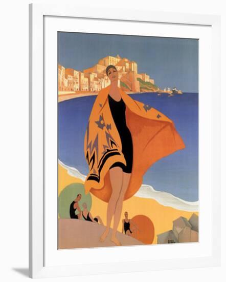 La Plage de Calvi-Roger Broders-Framed Art Print