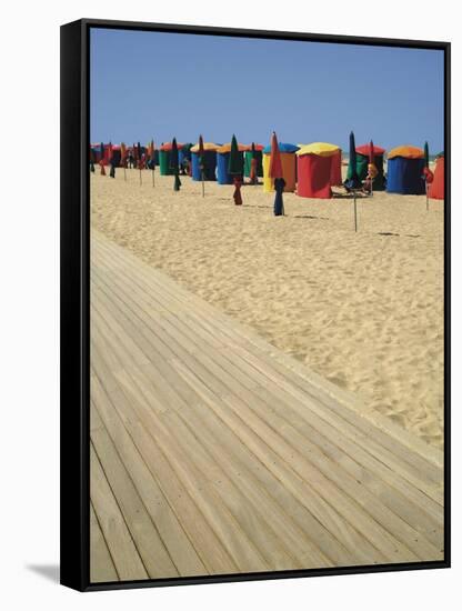 La Planche (Boadwalk) and Beach, Deauville, Calvados, Normandy, France-David Hughes-Framed Stretched Canvas