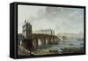 La pompe de la Samaritaine, le Pont-Neuf et l'île de la Cité vus du quai du Louvre-Nicolas Jean Baptiste Raguenet-Framed Stretched Canvas