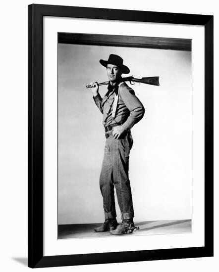 La Prisonniere du Desert THE SEARCHERS by JohnFord with John Wayne, 1956 (b/w photo)-null-Framed Photo