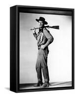 La Prisonniere du Desert THE SEARCHERS by JohnFord with John Wayne, 1956 (b/w photo)-null-Framed Stretched Canvas