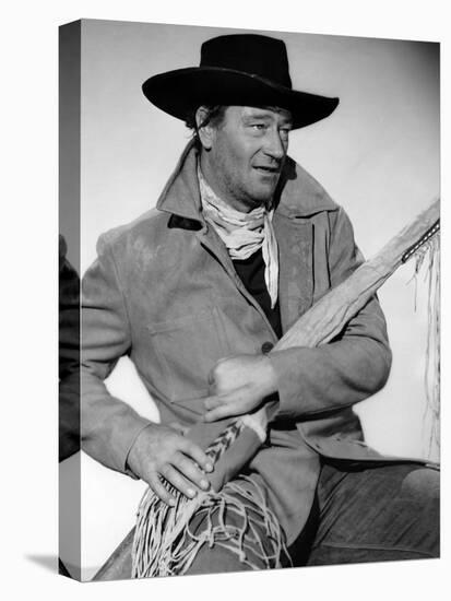 La Prisonniere du Desert THE SEARCHERS by JohnFord with John Wayne, 1956 (b/w photo)-null-Stretched Canvas