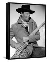 La Prisonniere du Desert THE SEARCHERS by JohnFord with John Wayne, 1956 (b/w photo)-null-Framed Stretched Canvas