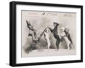 "La Promenade de Mademoiselle Follette", Four Dogs Take a Fifth for a Ride in a Pram- Like Vehicle-null-Framed Photographic Print