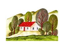 Village Houses and Farmland. Sketch Drawn by Hand on a White Background-La puma-Art Print