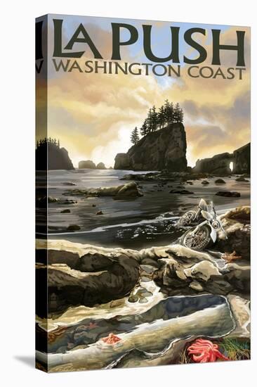 La Push Beach and Motorcycle, Washington-Lantern Press-Stretched Canvas