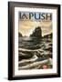 La Push Beach and Motorcycle, Washington-Lantern Press-Framed Art Print
