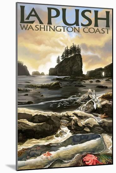 La Push Beach and Motorcycle, Washington-Lantern Press-Mounted Art Print