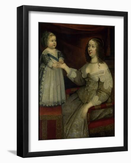 La reine Anne d'Autriche avec Louis XIV enfant alors Dauphin (avant 1643)-null-Framed Giclee Print