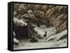 La remise des chevreuils en hiver-Gustave Courbet-Framed Stretched Canvas