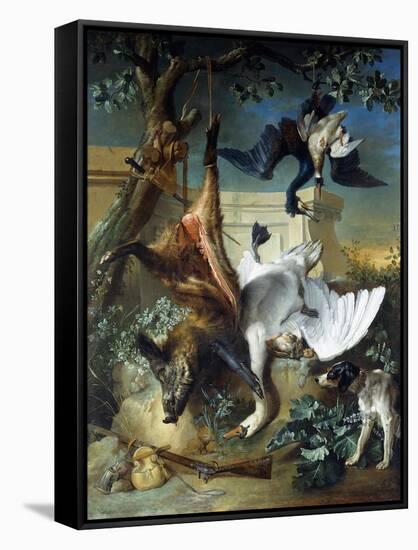 La Retour De Chasse': a Hunting Dog Guarding Dead Game-Jean-Baptiste Oudry-Framed Stretched Canvas