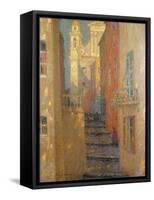 La Rue de L'Eglise-Henri Eugene Augustin Le Sidaner-Framed Stretched Canvas