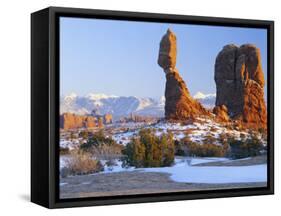 La Sal Mountains, Balanced Rock at Sunset, Arches National Park, Utah, USA-Scott T. Smith-Framed Stretched Canvas