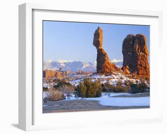 La Sal Mountains, Balanced Rock at Sunset, Arches National Park, Utah, USA-Scott T. Smith-Framed Photographic Print