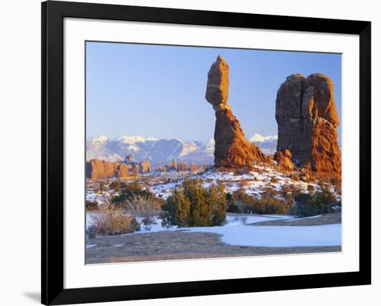 La Sal Mountains, Balanced Rock at Sunset, Arches National Park, Utah, USA-Scott T. Smith-Framed Photographic Print