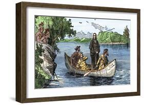 La Salle and His Companions Exploring the Lower Mississippi River for France, c.1682-null-Framed Giclee Print