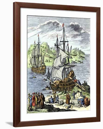 La Salle Landing in Matagorda Bay Texas to Colonize Louisiana Terrritory, c.1685-null-Framed Giclee Print