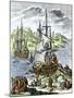 La Salle Landing in Matagorda Bay Texas to Colonize Louisiana Terrritory, c.1685-null-Mounted Giclee Print