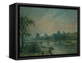La Seine et le Louvre, 1903 Paris: Seine river and Louvre Palace. Canvas 46 x 55 cm R. F. 1972-32.-Camille Pissarro-Framed Stretched Canvas