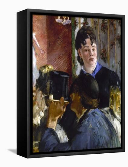 La serveuse de bocks-Edouard Manet-Framed Stretched Canvas