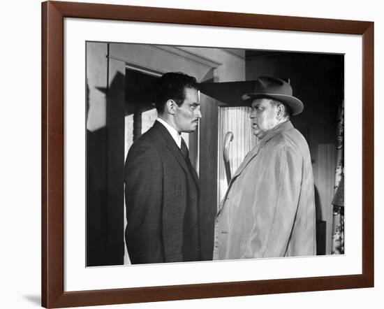 La Soif du Mal TOUCH OF EVIL by OrsonWelles with Charlton Heston and Orson Welles, 1958 (b/w photo)-null-Framed Photo