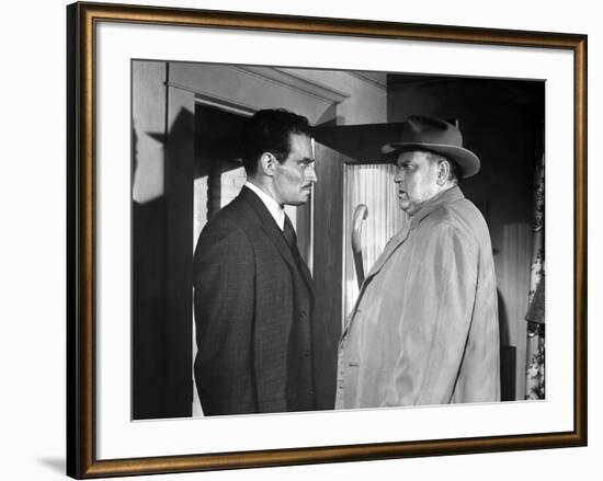 La Soif du Mal TOUCH OF EVIL by OrsonWelles with Charlton Heston and Orson Welles, 1958 (b/w photo)-null-Framed Photo