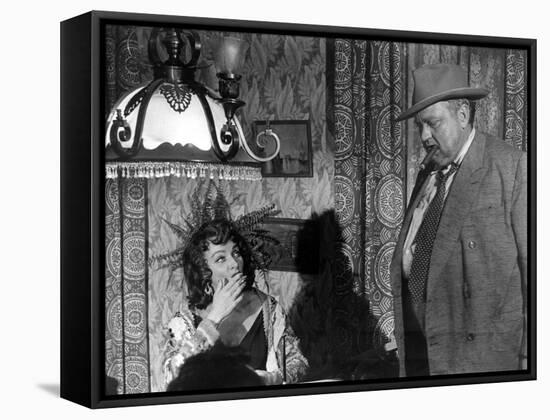 La Soif du Mal TOUCH OF EVIL by OrsonWelles with Marlene Dietrich and Orson Welles, 1958 (b/w photo-null-Framed Stretched Canvas