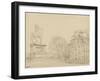 La statue équestre d'Henri IV (le cheval de bronze) et une des deux maisons de la place Dauphine-null-Framed Giclee Print