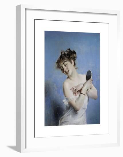 La Toilette (Young Woman in Déshabillé with a Mirror), c.1880-Giovanni Boldini-Framed Premium Giclee Print