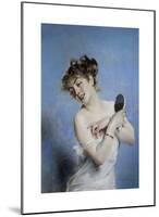 La Toilette (Young Woman in Déshabillé with a Mirror), c.1880-Giovanni Boldini-Mounted Premium Giclee Print