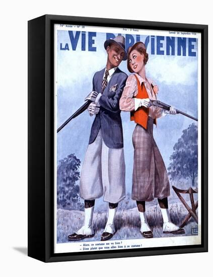 La Vie Parisienne, Couples Shooting Guns Hunting Magazine, France, 1936-null-Framed Stretched Canvas