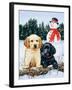 Lab Puppies with Snowman-William Vanderdasson-Framed Giclee Print