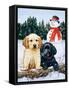 Lab Puppies with Snowman-William Vanderdasson-Framed Stretched Canvas