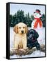Lab Puppies with Snowman-William Vanderdasson-Framed Stretched Canvas